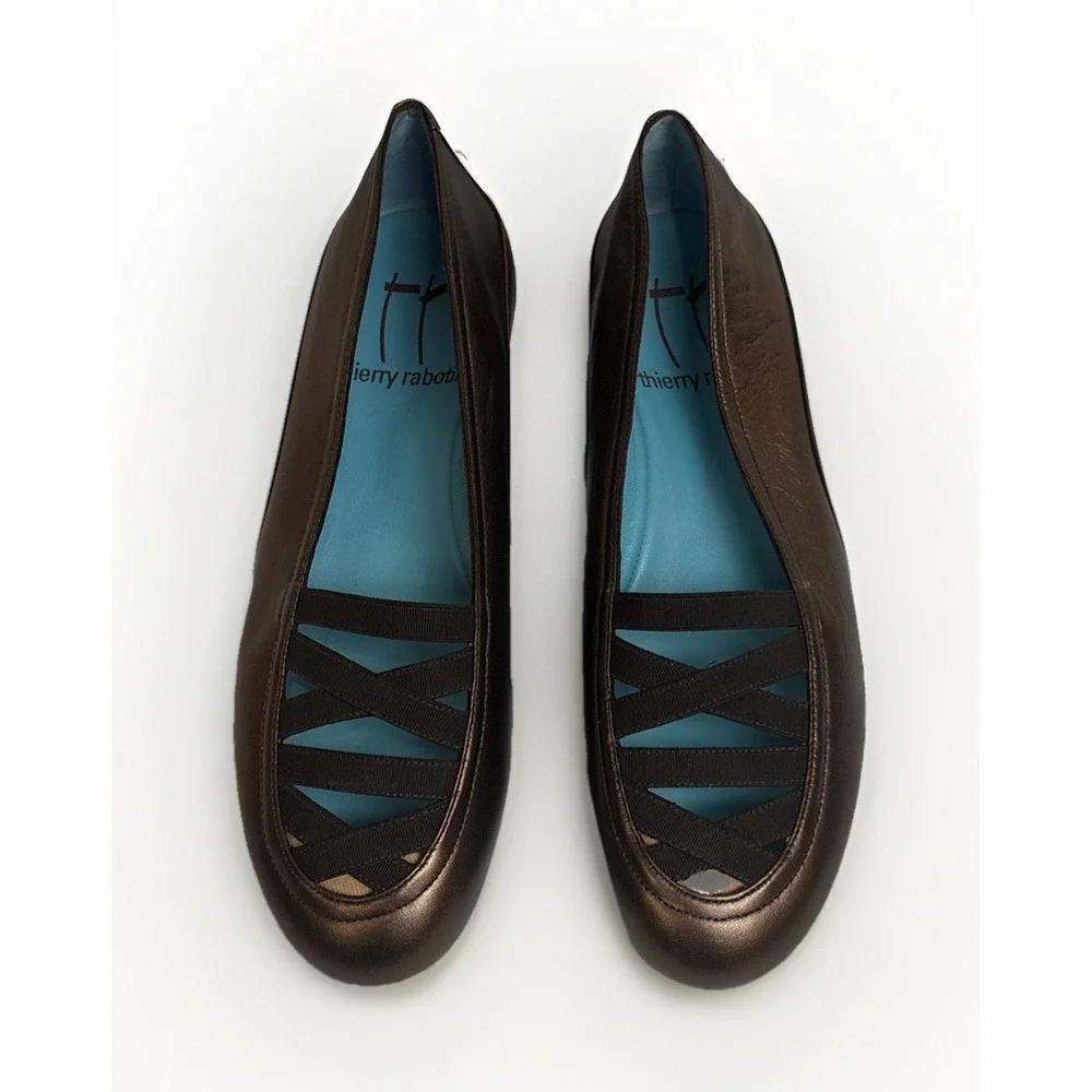 Thierry Rabotin Gelati Metallic Chocolate Ballet Flats Leather Upper Women's 4.5